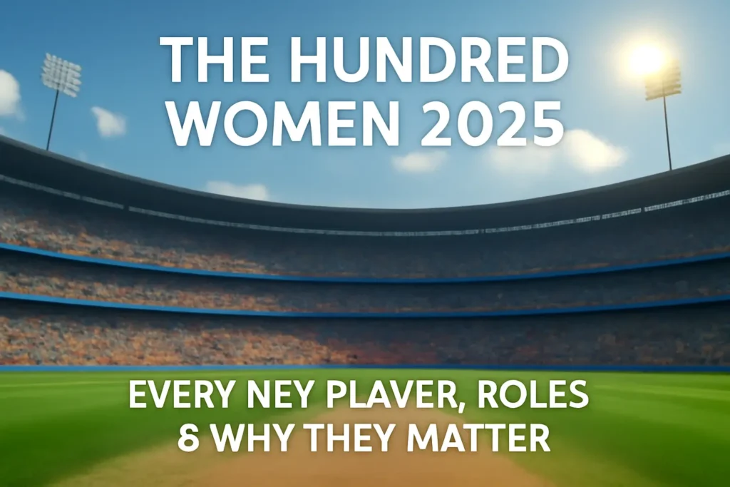 a cricket stadium, and text on written - The Hundred Women 2025: Every Key Player, Roles & Why They Matter